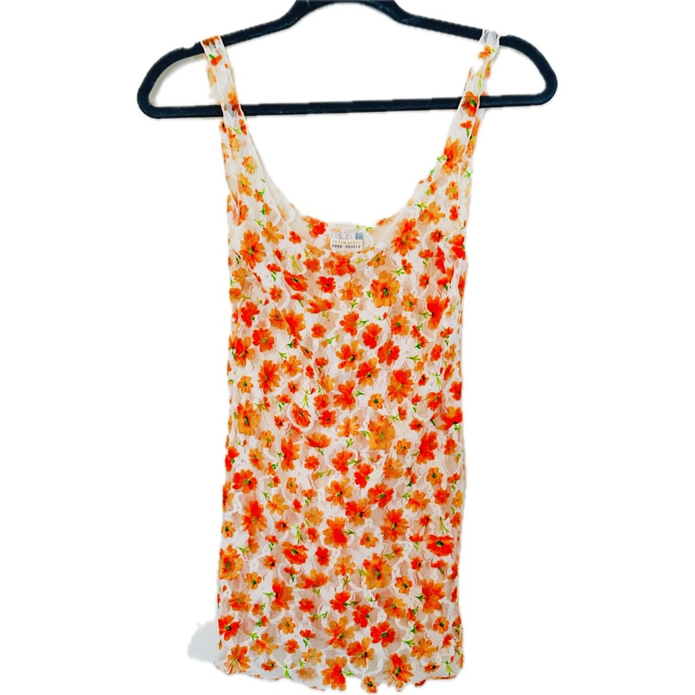VTG Free People Intimately Lace Orange Floral  Scoop Tank on Cream